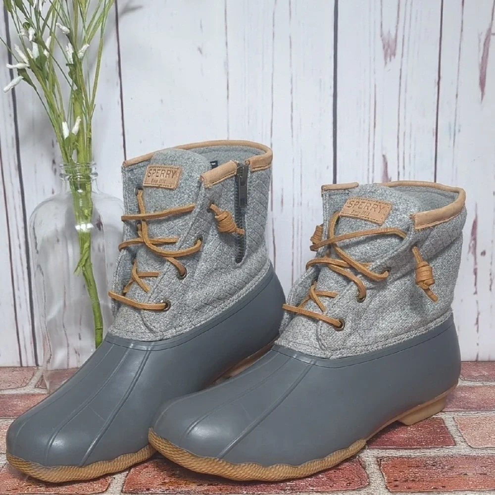 Sperry Top‎ Sider Saltwater Duck Boot Waterproof Wool Gray Tan 3M Thinsulate 10